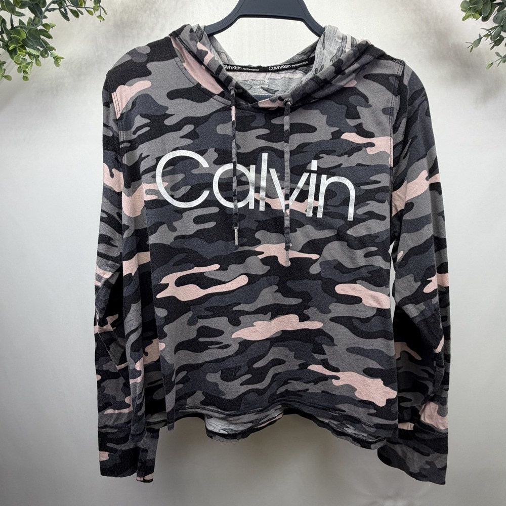 Calvin Klein Hooded Crop Top Camouflage Multi Pink‎ Gray Black Size Large